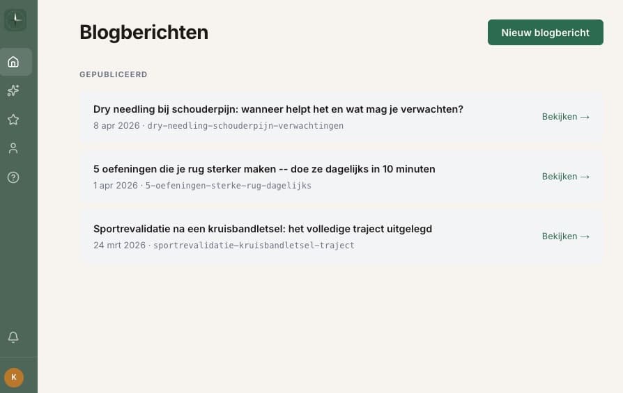 Blog beheer in Fyndex dashboard
