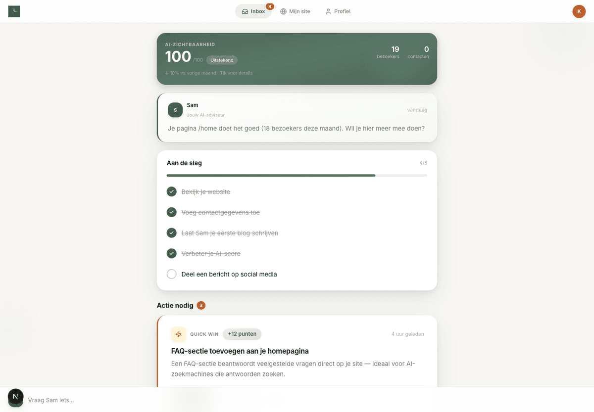 AI-zichtbaarheid dashboard in Fyndex