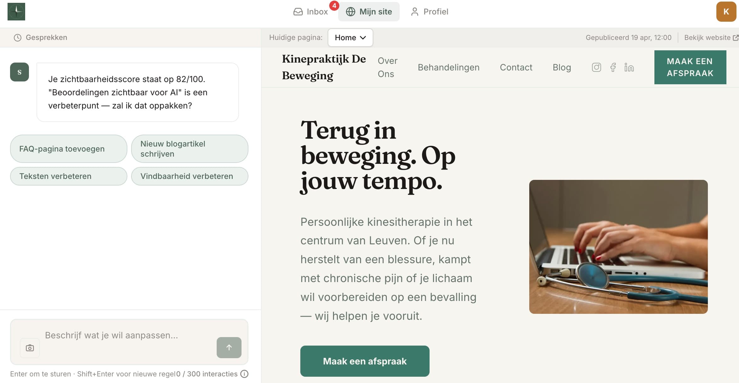 Sam AI-adviseur met live site preview